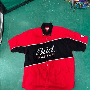 Vintage Bud Racing Dale Jr. Mechanics Pit Crew Button Shirt Winners Circle Large